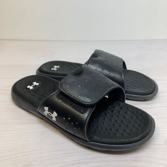 UNDER ARMOUR womens slip on sandals Ignite slides Size 7 Black White - Picture 1 of 9